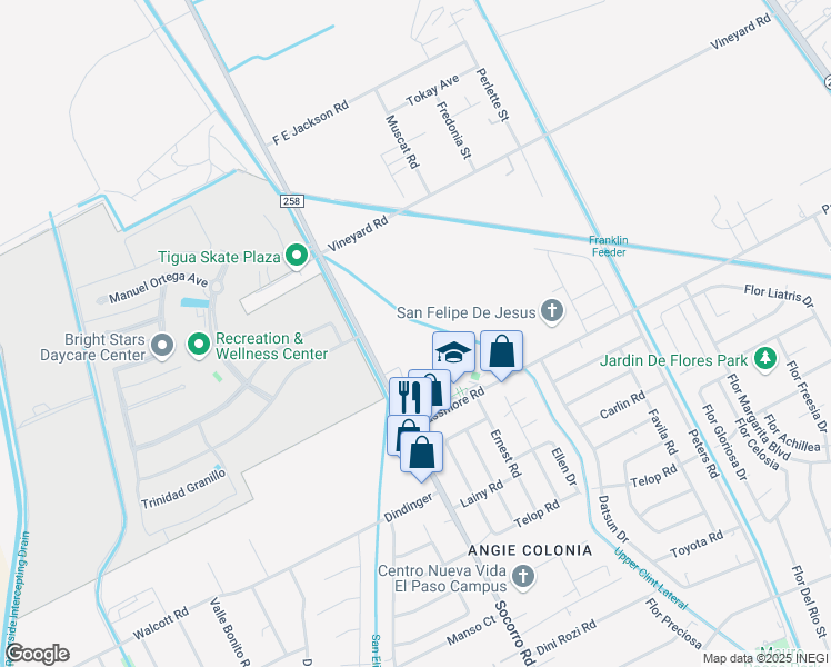 map of restaurants, bars, coffee shops, grocery stores, and more near 11251 Socorro Road in Socorro