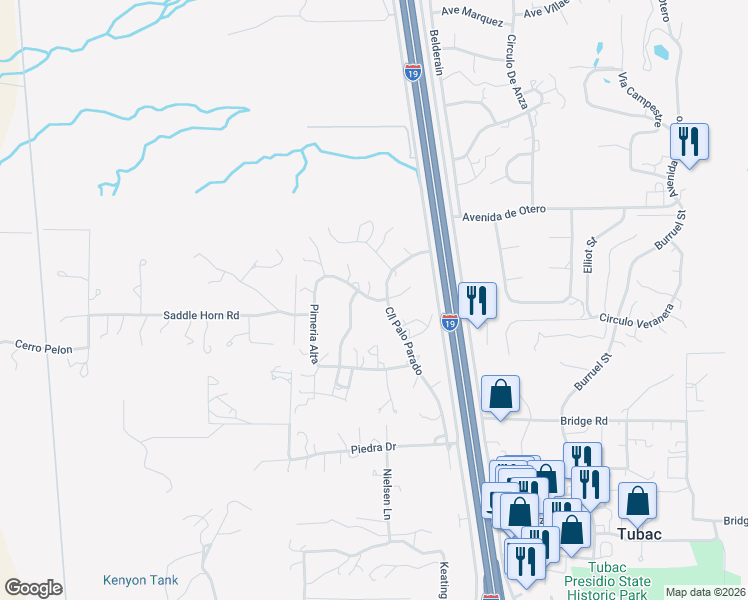 map of restaurants, bars, coffee shops, grocery stores, and more near Círculo Primeria Alta in Tubac