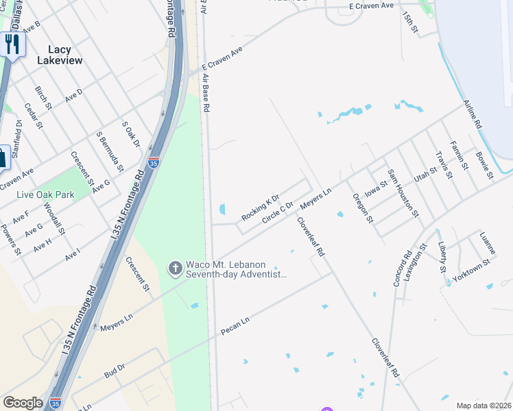 map of restaurants, bars, coffee shops, grocery stores, and more near 4510 Rocking K Drive in Bellmead