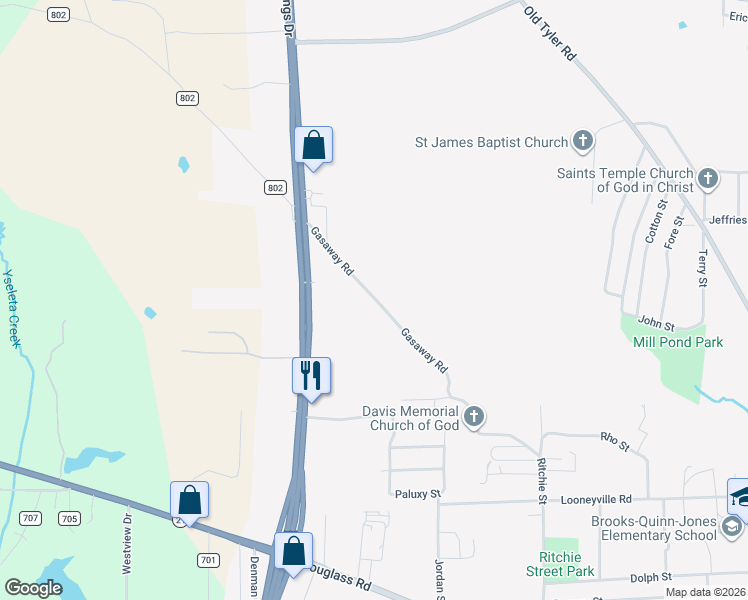 map of restaurants, bars, coffee shops, grocery stores, and more near 703 Virginia Avenue in Nacogdoches