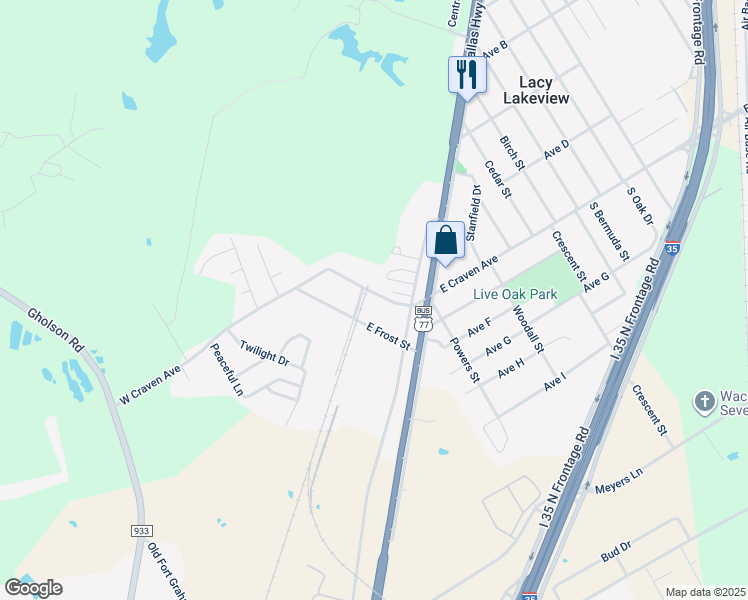 map of restaurants, bars, coffee shops, grocery stores, and more near 116 West Craven Avenue in Waco