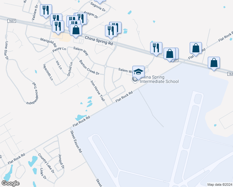 map of restaurants, bars, coffee shops, grocery stores, and more near 9917 Desperado Drive in Waco