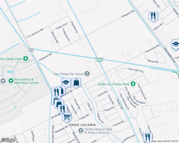 map of restaurants, bars, coffee shops, grocery stores, and more near 401 Passmore Road in Socorro