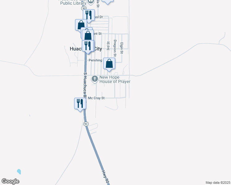 map of restaurants, bars, coffee shops, grocery stores, and more near 200 Howard Street in Huachuca City