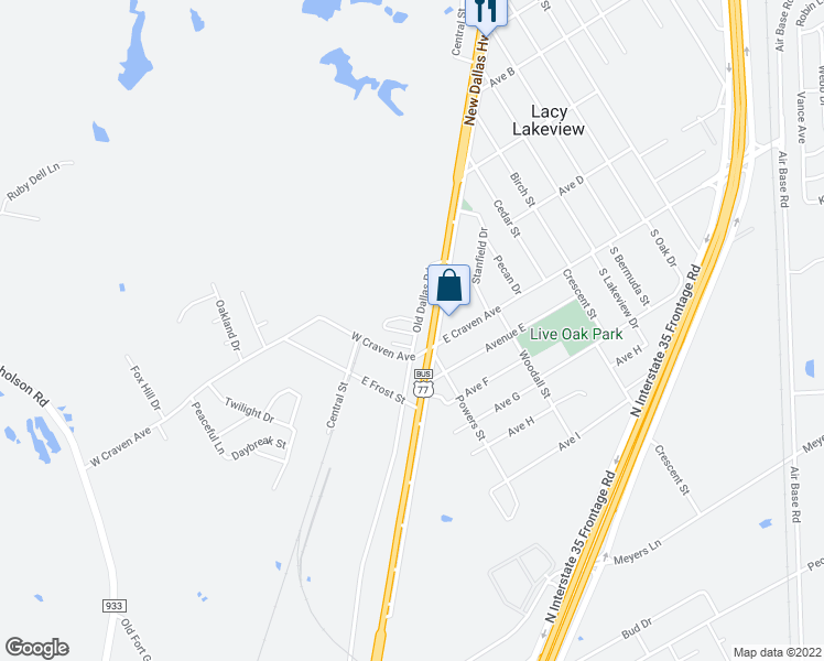 map of restaurants, bars, coffee shops, grocery stores, and more near 141 Meadow Park Circle in Lacy Lakeview