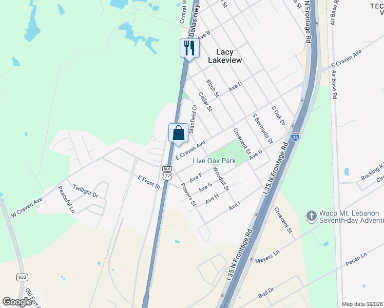 map of restaurants, bars, coffee shops, grocery stores, and more near 234 East Craven Avenue in Waco