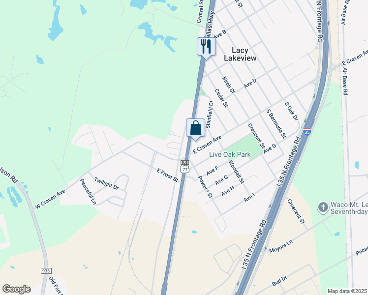 map of restaurants, bars, coffee shops, grocery stores, and more near 106 North Lacy Drive in Lacy Lakeview