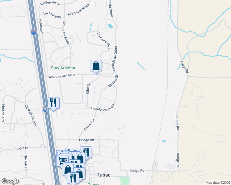 map of restaurants, bars, coffee shops, grocery stores, and more near 117 Circulo Sabino in Tubac