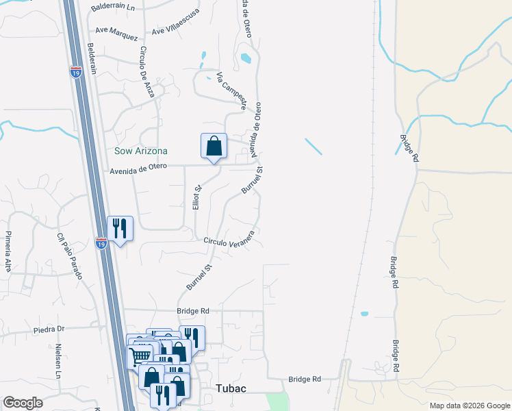 map of restaurants, bars, coffee shops, grocery stores, and more near 218 Circulo Veranera in Tubac