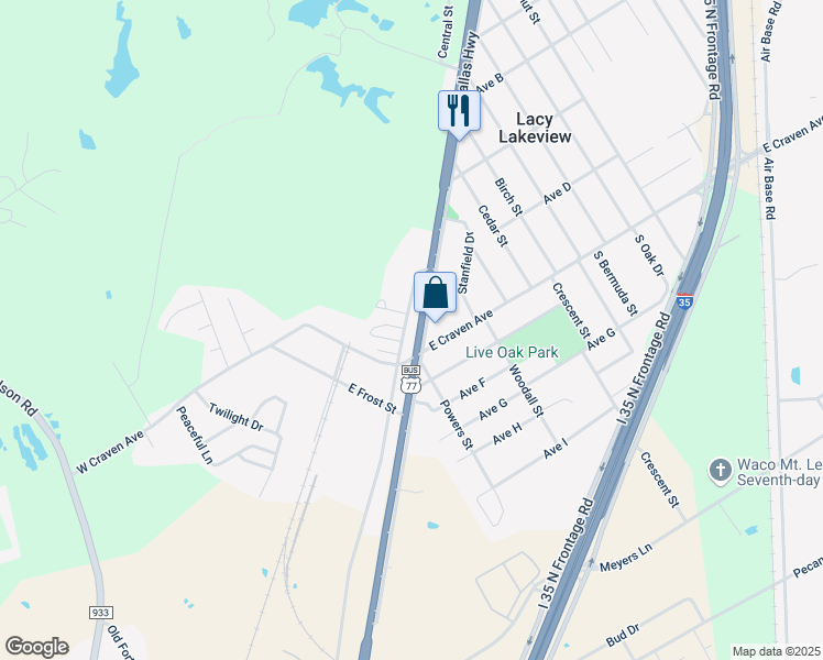 map of restaurants, bars, coffee shops, grocery stores, and more near 108 Meadow Park Circle in Lacy Lakeview