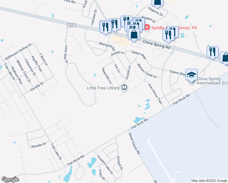 map of restaurants, bars, coffee shops, grocery stores, and more near 10168 Orchid Lane in Waco