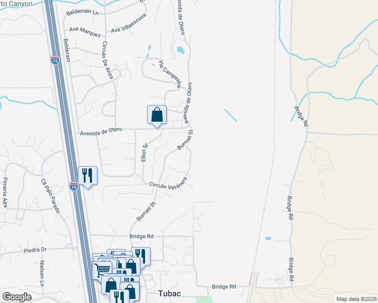 map of restaurants, bars, coffee shops, grocery stores, and more near 117 Circulo Sabino in Tubac
