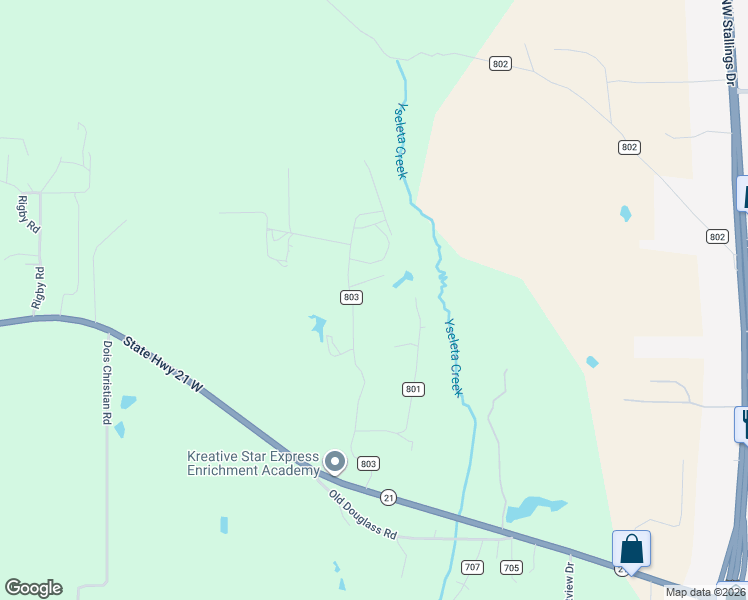 map of restaurants, bars, coffee shops, grocery stores, and more near 602 County Road 803 in Nacogdoches