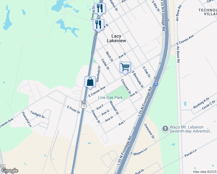 map of restaurants, bars, coffee shops, grocery stores, and more near 309 East Craven Avenue in Waco