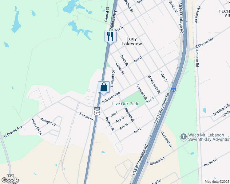 map of restaurants, bars, coffee shops, grocery stores, and more near 234 East Craven Avenue in Waco