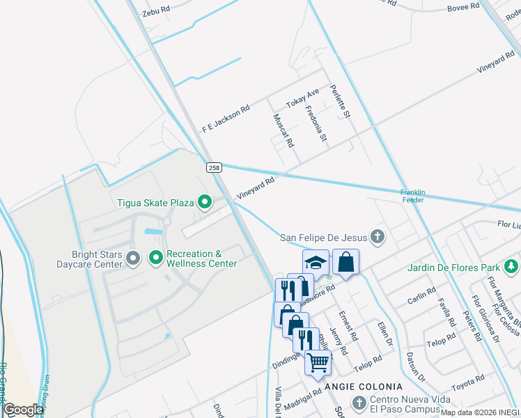 map of restaurants, bars, coffee shops, grocery stores, and more near 11203 Socorro Road in Socorro