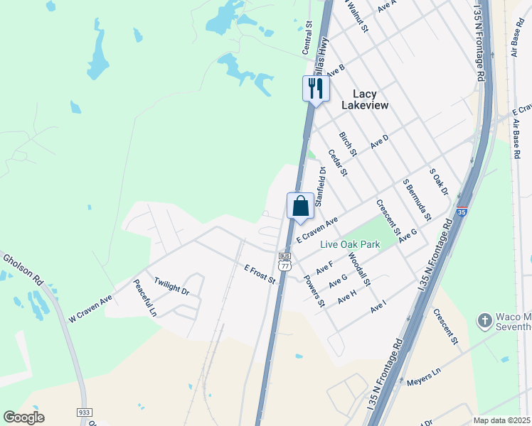 map of restaurants, bars, coffee shops, grocery stores, and more near 108 Meadow Park Circle in Lacy Lakeview