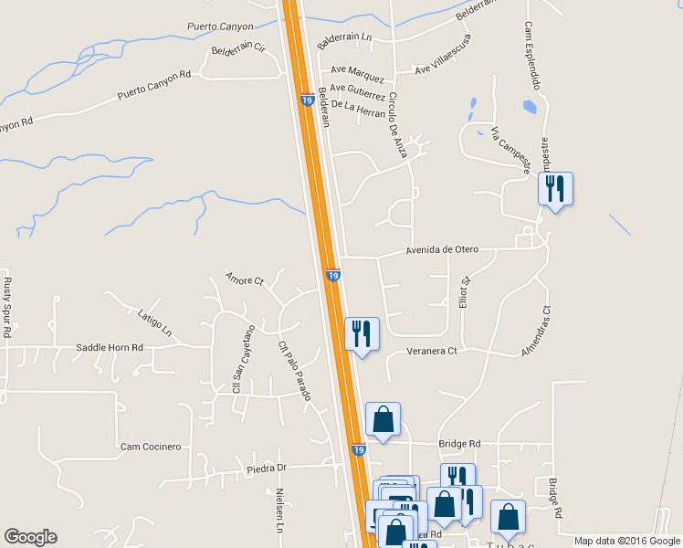 map of restaurants, bars, coffee shops, grocery stores, and more near East Frontage Road in Tubac