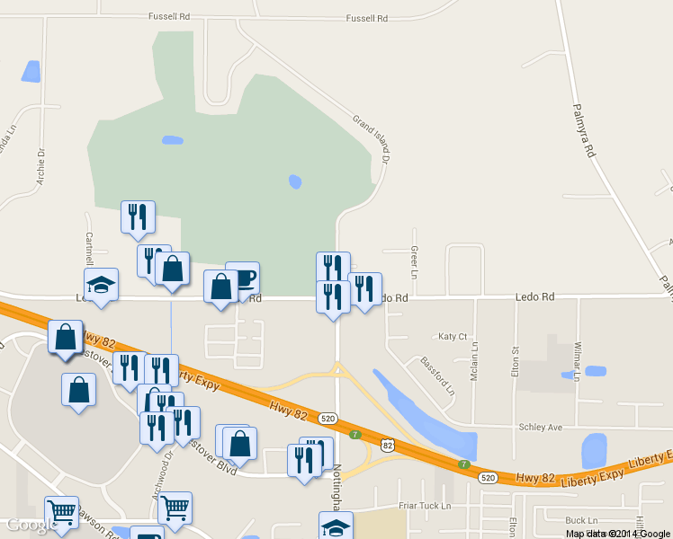 map of restaurants, bars, coffee shops, grocery stores, and more near 200 Grand Island Drive in Albany