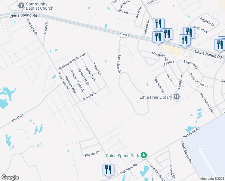 map of restaurants, bars, coffee shops, grocery stores, and more near 68 Independence Trail in Waco