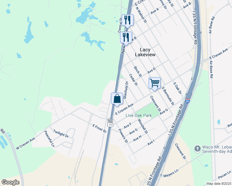 map of restaurants, bars, coffee shops, grocery stores, and more near 188-224 N Lacy Dr in Lacy-Lakeview