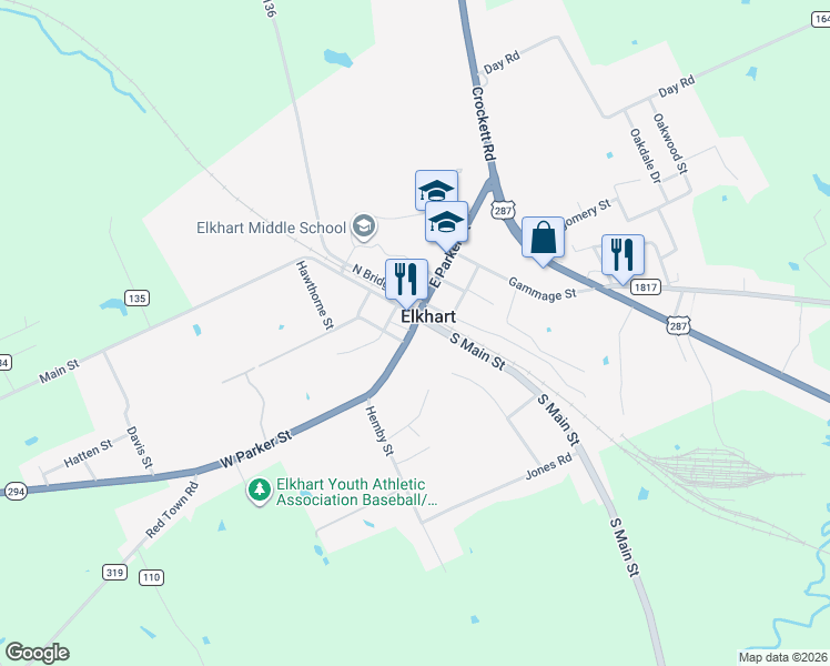 map of restaurants, bars, coffee shops, grocery stores, and more near in Elkhart