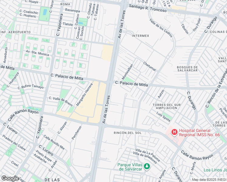map of restaurants, bars, coffee shops, grocery stores, and more near 2070 Avenida de las Torres in Juárez