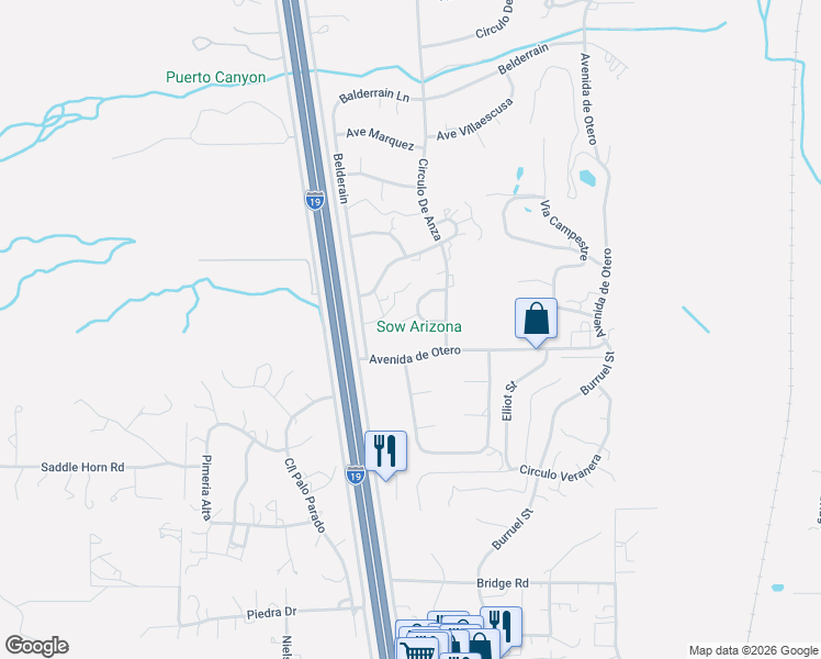 map of restaurants, bars, coffee shops, grocery stores, and more near 5 Circulo Figueroa in Tubac