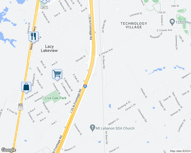 map of restaurants, bars, coffee shops, grocery stores, and more near 101 Purvis Street in Lacy Lakeview