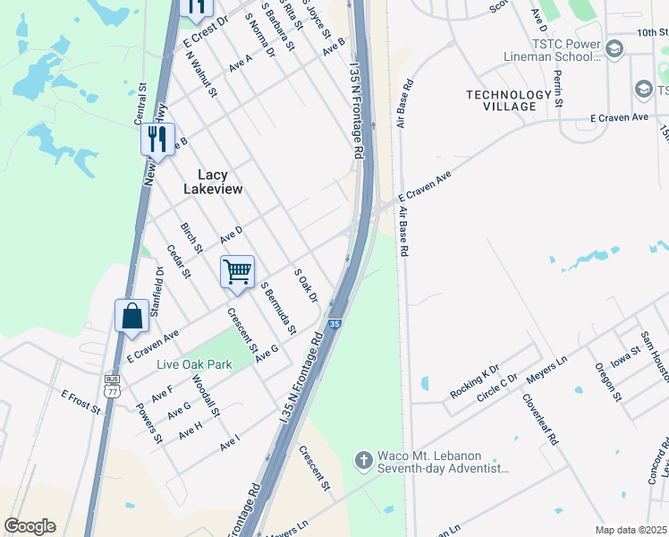 map of restaurants, bars, coffee shops, grocery stores, and more near 1019 East Craven Avenue in Waco