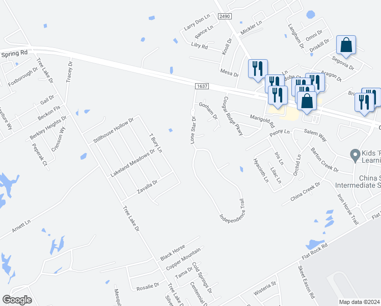 map of restaurants, bars, coffee shops, grocery stores, and more near 76 Independence Trail in Waco