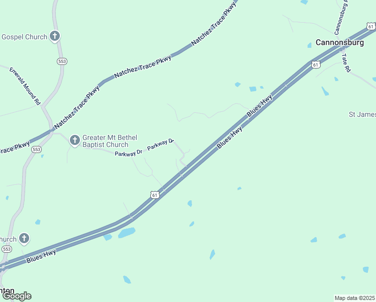 map of restaurants, bars, coffee shops, grocery stores, and more near 53 Parkway Drive in Natchez