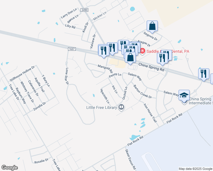 map of restaurants, bars, coffee shops, grocery stores, and more near 10317 Hyacinth Lane in Waco