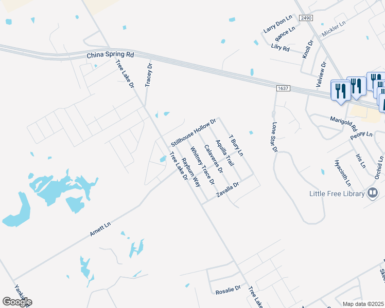 map of restaurants, bars, coffee shops, grocery stores, and more near 10604 Whitney Trace Drive in Waco