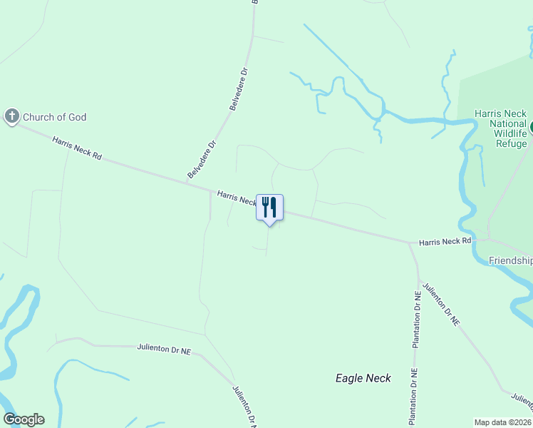 map of restaurants, bars, coffee shops, grocery stores, and more near 6688 Harris Neck Road in Townsend