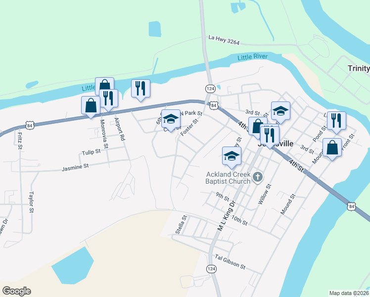 map of restaurants, bars, coffee shops, grocery stores, and more near 1001-1113 Clarence Street in Jonesville