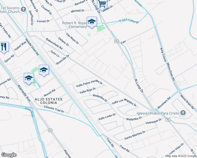 map of restaurants, bars, coffee shops, grocery stores, and more near 431 Valle Palos Verdes Drive in Socorro