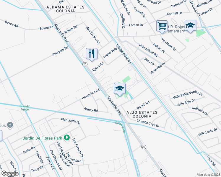 map of restaurants, bars, coffee shops, grocery stores, and more near 11425 Alameda Avenue in Socorro