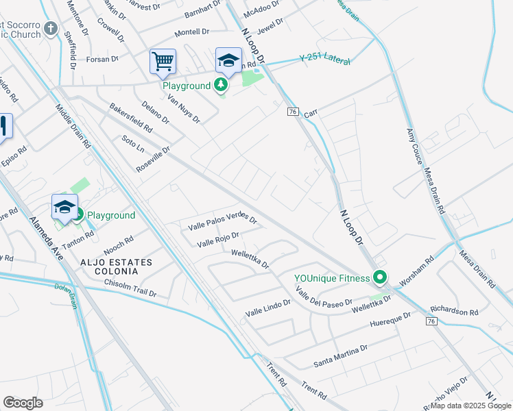 map of restaurants, bars, coffee shops, grocery stores, and more near 431 Valle Palos Verdes Drive in Socorro
