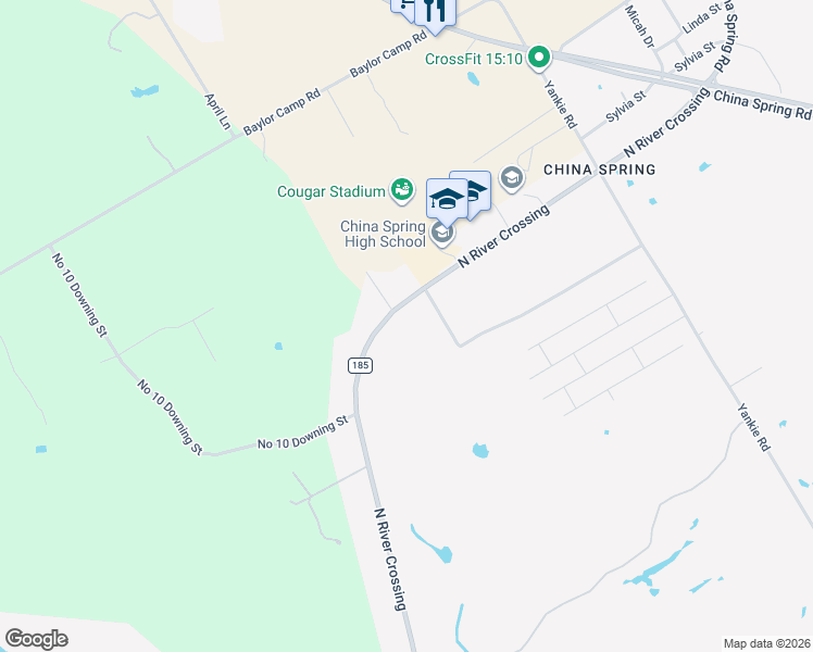 map of restaurants, bars, coffee shops, grocery stores, and more near 7604 North River Crossing in China Spring