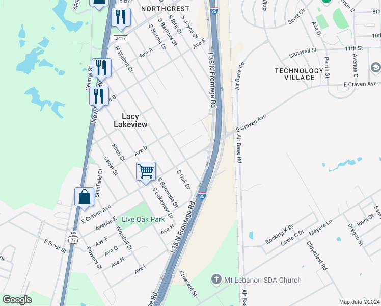 map of restaurants, bars, coffee shops, grocery stores, and more near 1006 East Craven Avenue in Waco