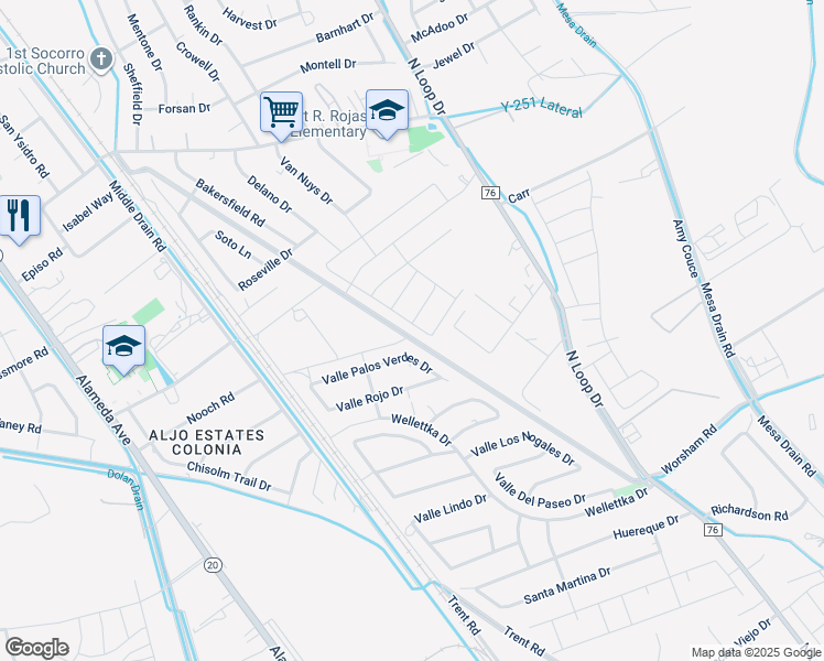 map of restaurants, bars, coffee shops, grocery stores, and more near 431 Valle Palos Verdes Drive in Socorro