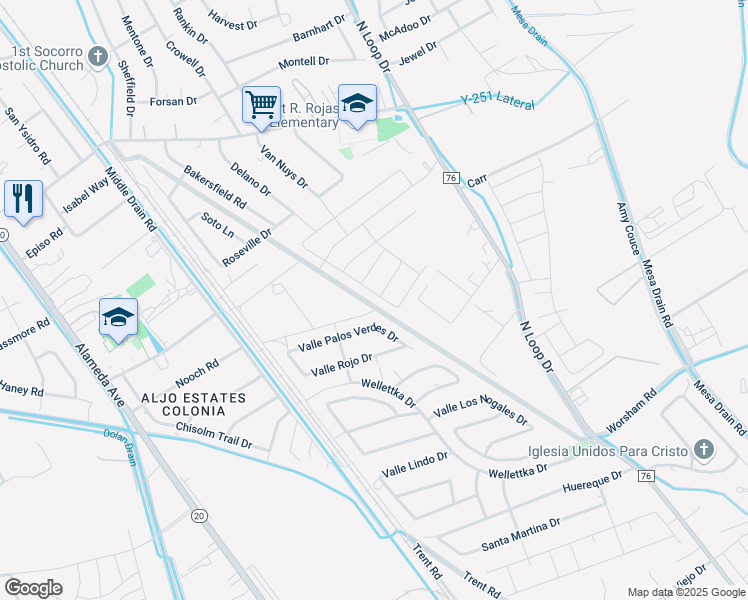 map of restaurants, bars, coffee shops, grocery stores, and more near 431 Valle Palos Verdes Drive in Socorro