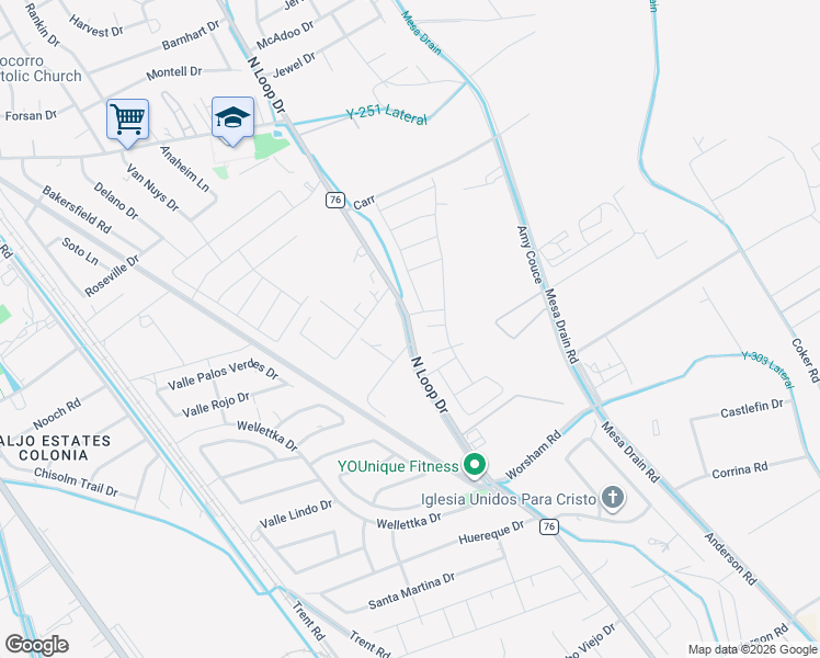 map of restaurants, bars, coffee shops, grocery stores, and more near 11643 North Loop Drive in Socorro