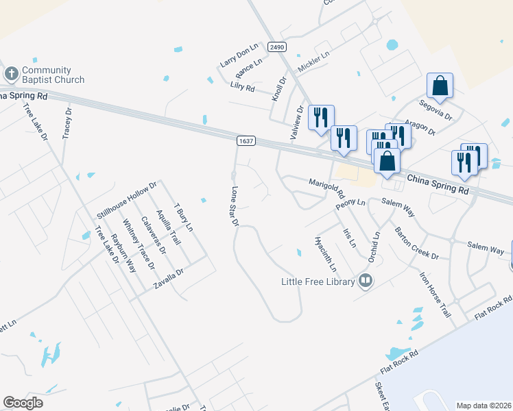map of restaurants, bars, coffee shops, grocery stores, and more near 4 Republic Drive in Waco
