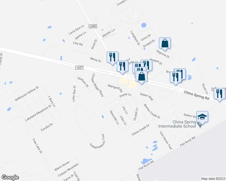 map of restaurants, bars, coffee shops, grocery stores, and more near 10401 Sunflower Drive in Waco