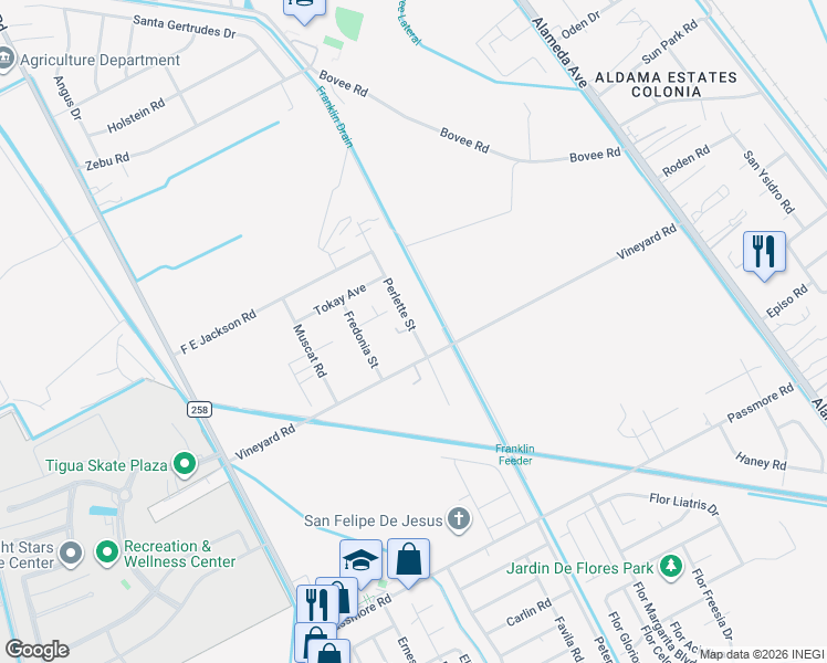 map of restaurants, bars, coffee shops, grocery stores, and more near 11176 Perlette Street in El Paso