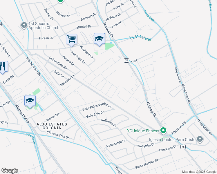map of restaurants, bars, coffee shops, grocery stores, and more near 431 Valle Palos Verdes Drive in Socorro
