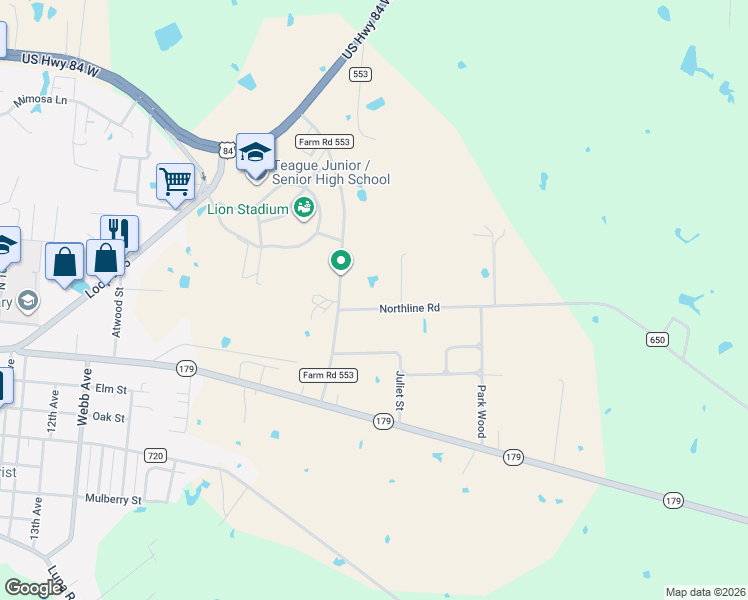 map of restaurants, bars, coffee shops, grocery stores, and more near 207 Northline Road in Teague