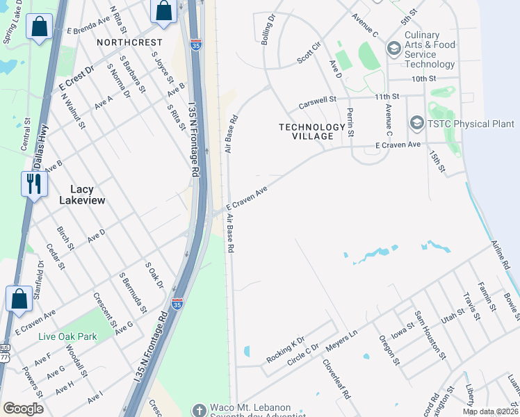 map of restaurants, bars, coffee shops, grocery stores, and more near 475 Webb Drive in Waco